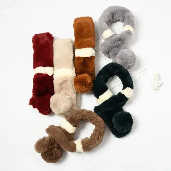 

2019 plush scarf female wild solid color texture furry rabbit fur warm thick autumn and winter wild scarf cross scarf