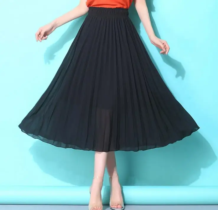 Летняя женская шифоновая юбка с эластичной резинкой на талии, свободная плиссированная юбка