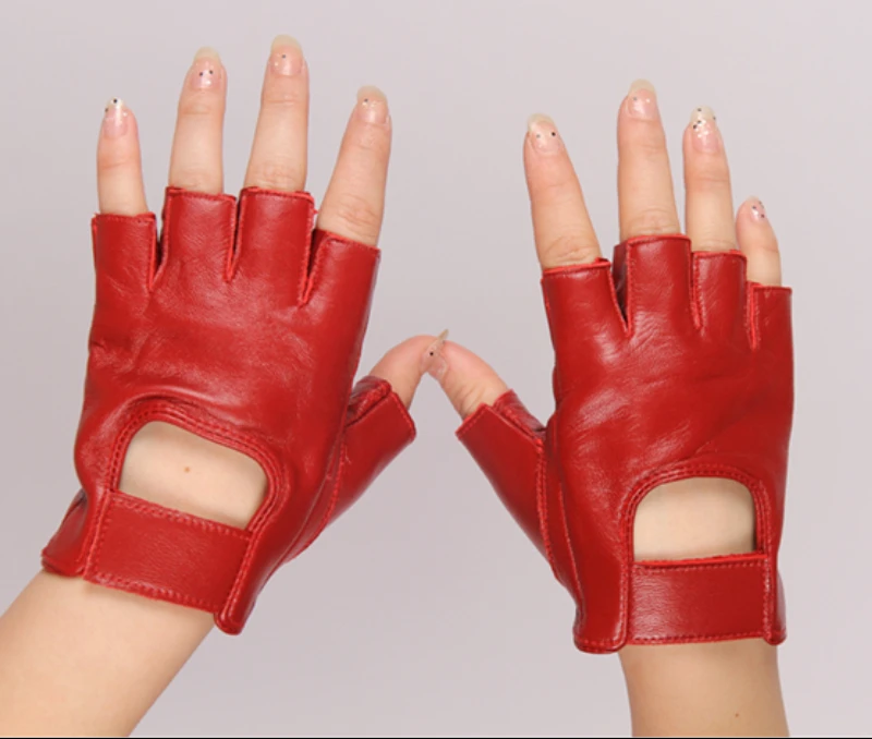 

women's fashion Semi-finger genuine leather cutout gloves female sexy fingerless sheepskin gloves girls sports gloves R027
