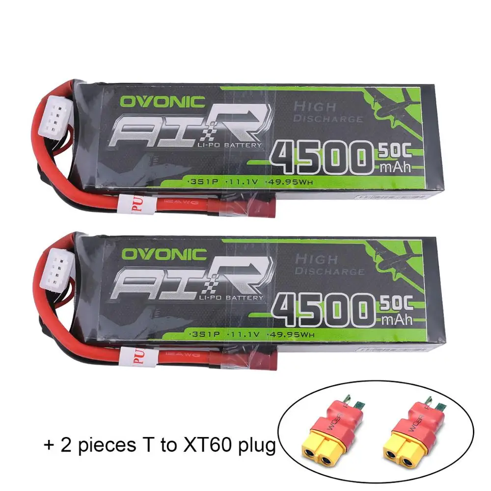 2X аккумулятор ovoic 11,1 V 4500mAh 50C-100C 3S LiPo с t-образным штекером XT60 для радиоуправляемого автомобиля Heli Quad Drone Хобби DIY RC запчасти - Цвет: Add 2pcs XT60 plug