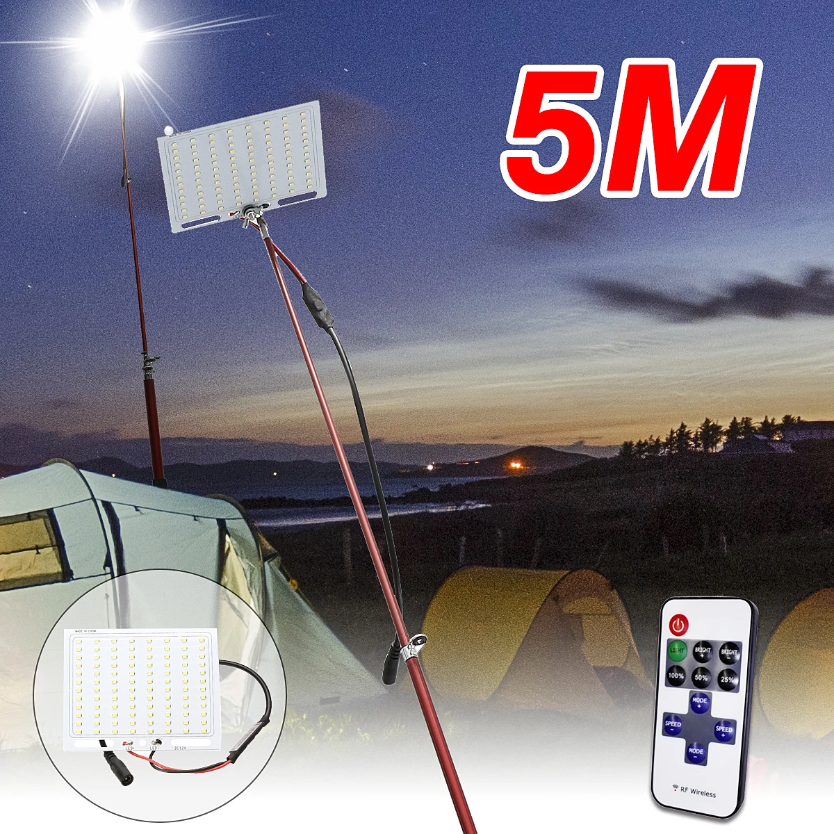 

5M Portable Telescopic Fishing Rod Remote Control Car LED Lantern Outdoor Camping Night Fishing Lamp Light