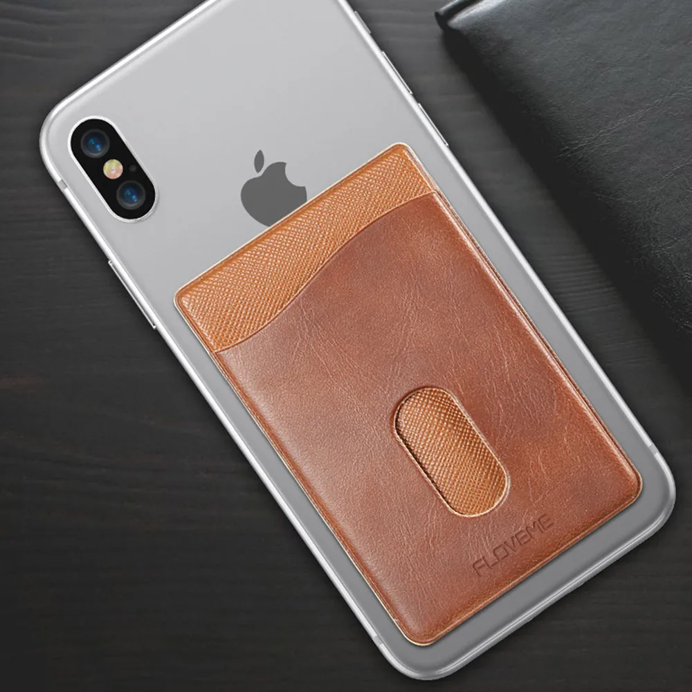 

FLOVEME Leather 3M Adhesives Card Sticker Pocket Universal Credit Card Wallet Case For iPhone X 8 For Samsung Phone Pouch