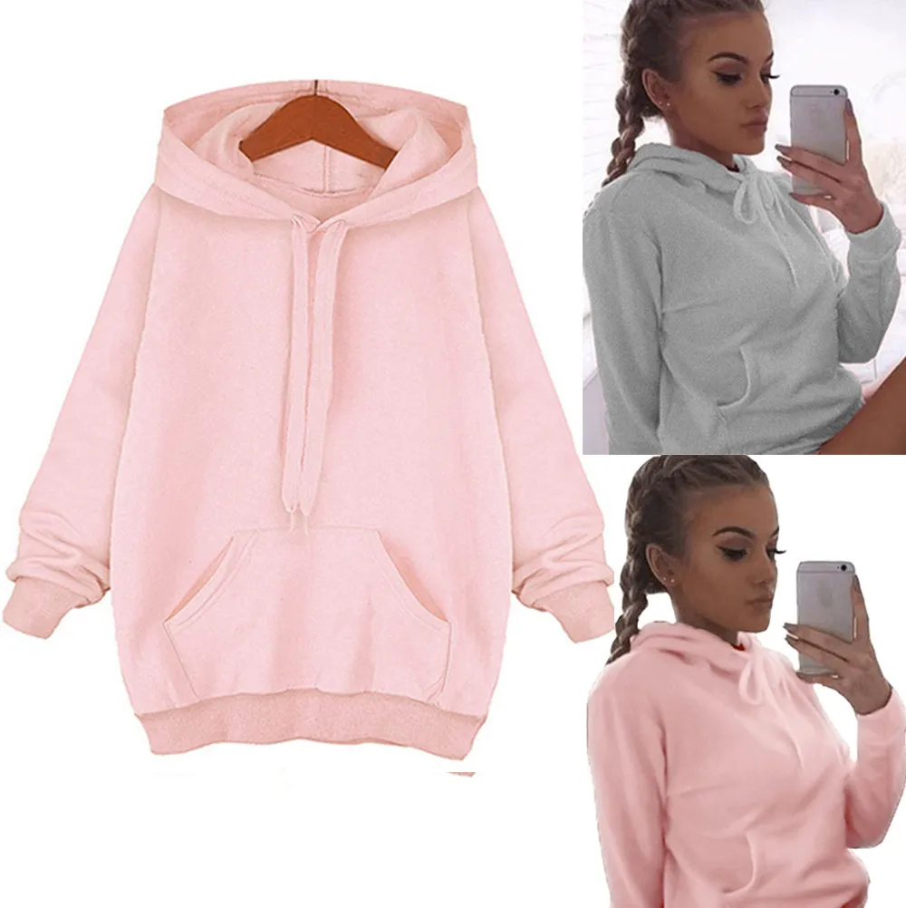 2018 Fashion Women Autumn Winter Hooded Long Sleeve Solid