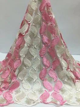 

Beautiful Flower Beaded Net Lace Fabric African Beads Wedding Laces gray Color 2019 High Quality Guipure Lace Dress Fabrics Pink