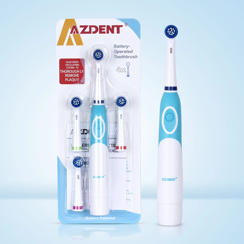 Hot AZDENT AZ-OC2 Rotating Electric Toothbrush Battery Operated 4 Heads Oral Hygiene Health Products No Rechargeable Tooth Brush