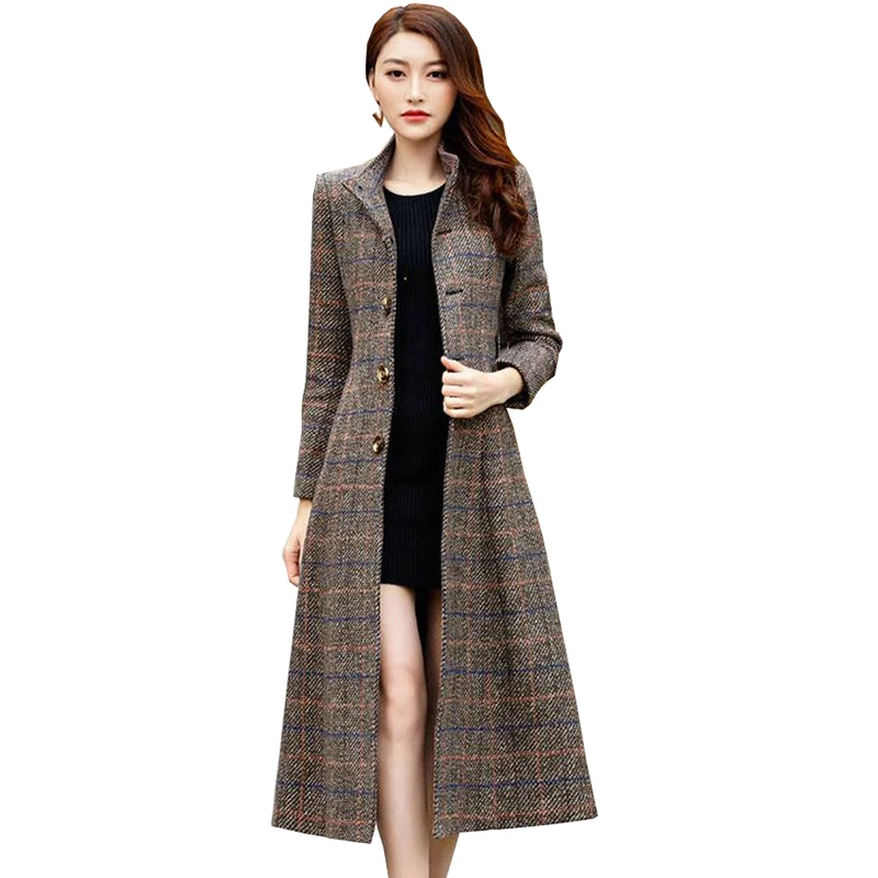 

2019 New Woolen coat women high quality Classic Long wool coats Women's winter outerwear plaid womans coats fashion clothing