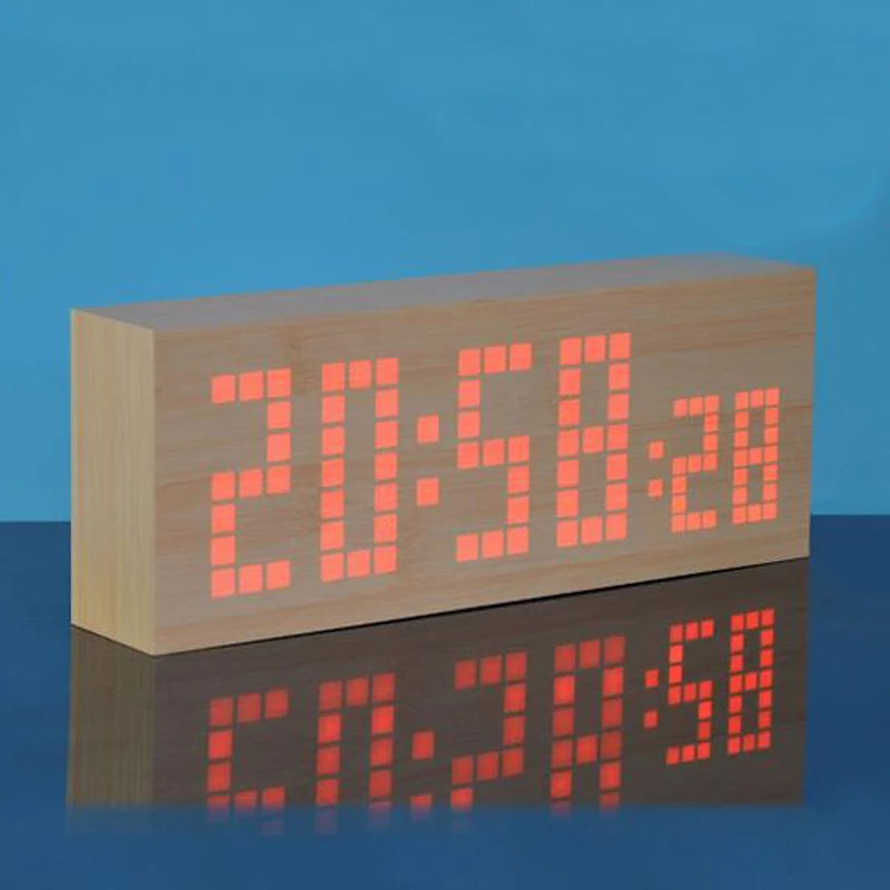 Relógio com Segundos Data de Exibição Grandes de Decoração para Casa Led de Madeira Snooze Digital Alarme Temperatura Calendário Dígitos