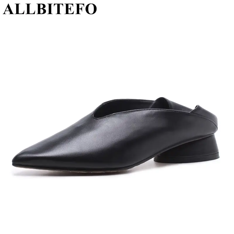 

ALLBITEFO size:33-43 genuine leather pointed toe thick heel women shoes new spring women high heel shoes girls shoes women