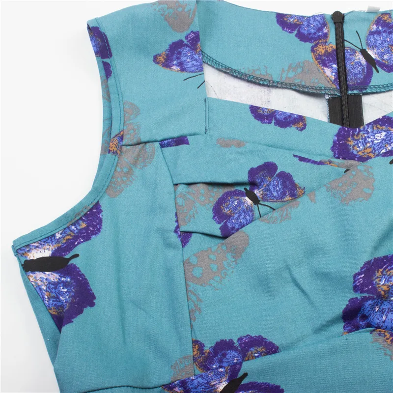 Kostlich Butterfly Print Autumn Dress Women 2017 Blue Audrey Hepburn 50s Vintage Dress Swing Rockabilly Elegant Party Dresses (10)