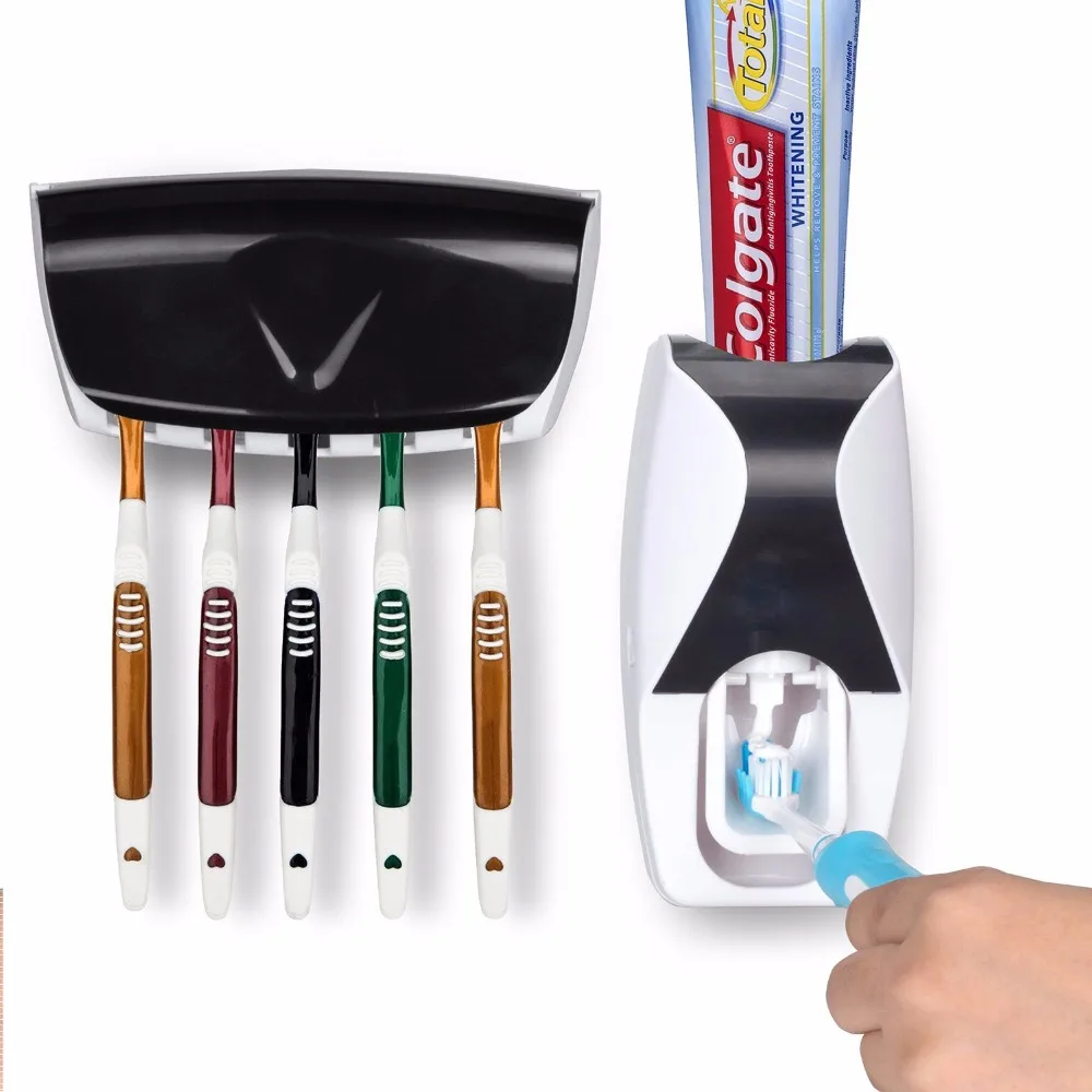 

Creative Automatic Toothpaste Dispenser 5 Toothbrush Holder Set Wall Mount Stand Toothbrush Family Tools Accessories