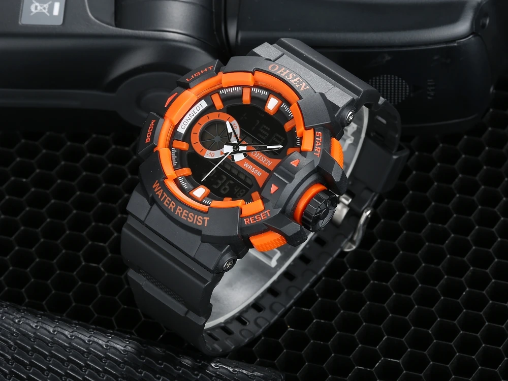 Новое поступление OHSEN Цифровые кварцевые мужские модные спортивные наручные часы для мальчиков, 50 м, резиновый ремешок для дайвинга, белые часы для активного образа жизни, ручные часы