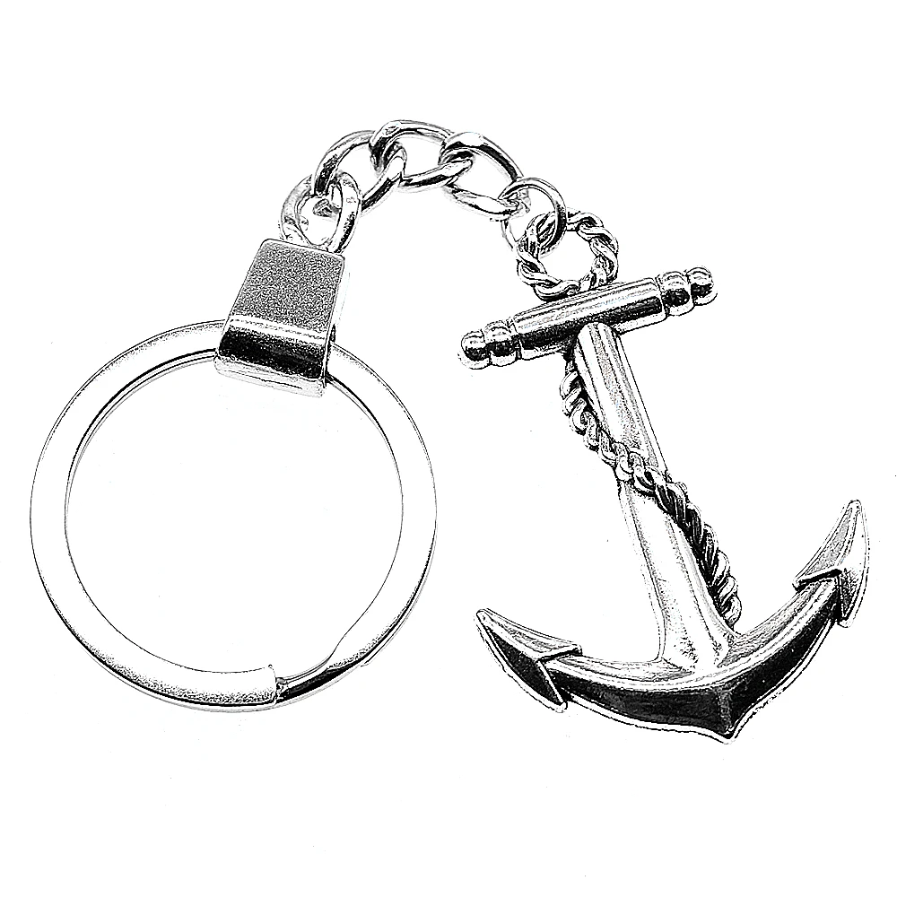 

New Fashion Keychain 2 Colors Antique Bronze Antique Silver Color 44x30mm Anchor Pendant Key Chain Ring Holder Dropshipping