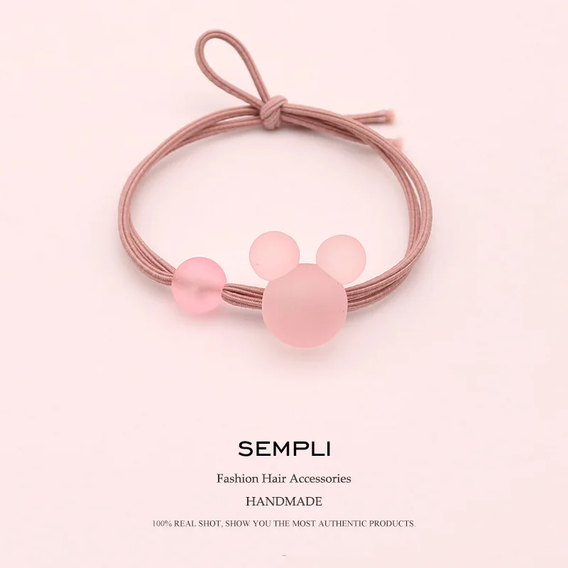 Pink Sempli высокая эластичность нейлоновые эластичные резинки для волос матовый прозрачный голова Микки Минни для женщин детские резиновые ленты - Цвет: Pink