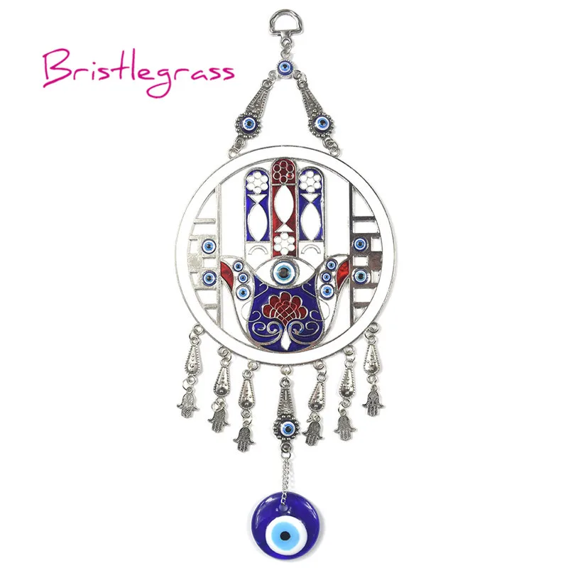 Turkislegrass кулон в виде диска с голубым и турецким глазом Hamsa ручной цветок амулет