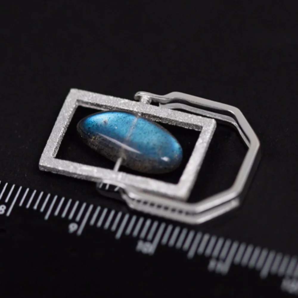 Lotus Fun Real 925 Sterling Silver Geometric Square Rings for Women Unique Labradorite Stone Fine Jewelry Rotatable Rings Size 6