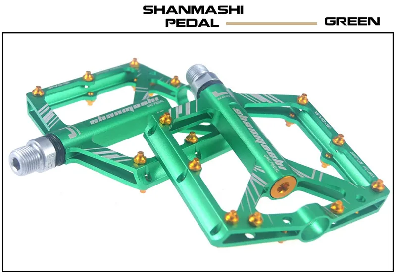1 пара велосипедных педалей 4 подшипника широкие Нескользящие авиационные ЧПУ алюминиевые педали для велосипеда ультра-тонкий дизайн MTB педали с скобами - Цвет: Зеленый