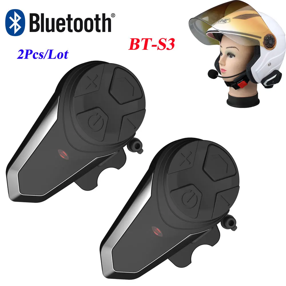 

2Pcs Waterproof Motorcycle Helmet Intercom BT-S3 Moto Bluetooth Interphone Headset with FM Wireless Helmet Interphone Intercom