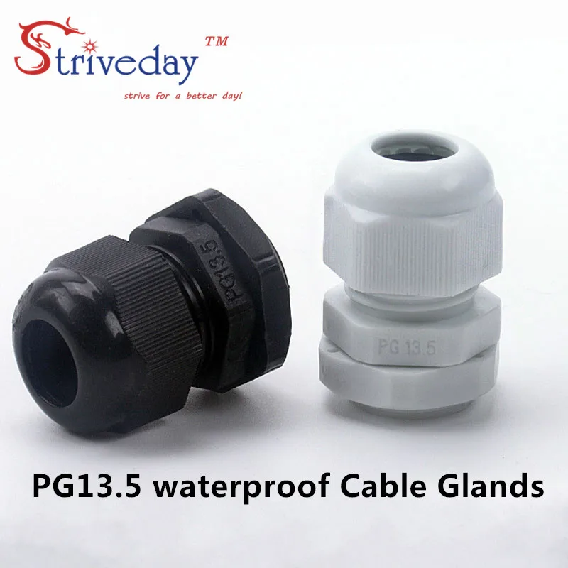 

100pcs/lot White Black PG13.5 Nylon cable gland Wiring Accessories LED cable connector waterproof Gland