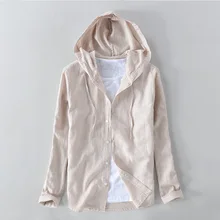 Suehaiwe's брендовая рубашка с длинными рукавами и капюшоном, Мужская льняная и хлопковая Осенняя мужская рубашка, Повседневная модная абрикосовая рубашка, мужская рубашка