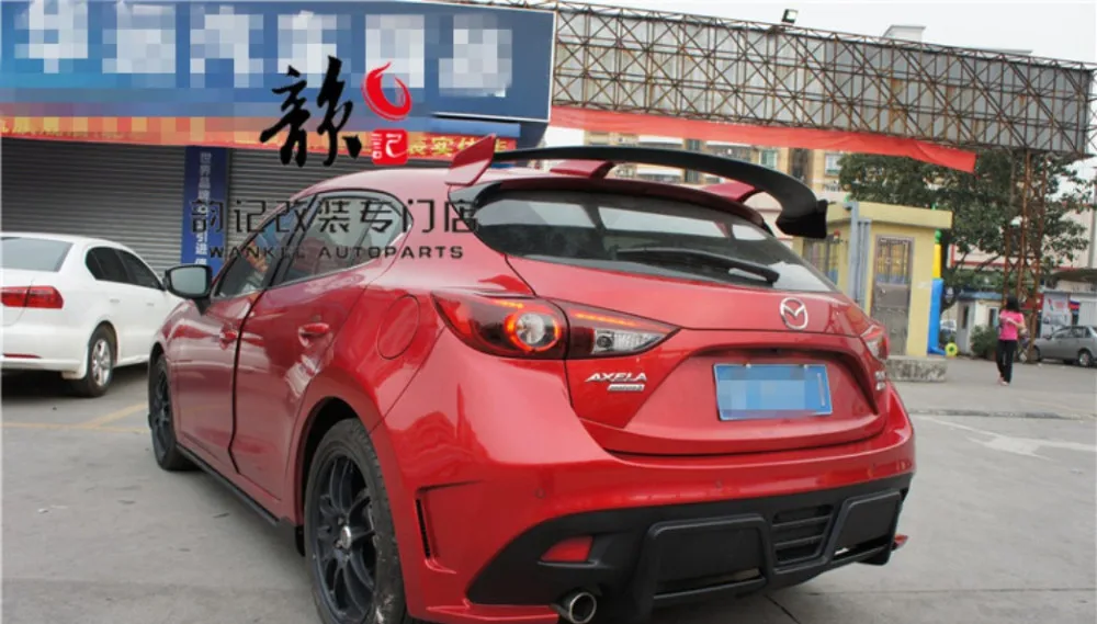 Для Mazda 3 Axela хэтчбек 2013- Задний спойлер крыла, спойлеры крыльев багажника смоляное волокно серый праймер винт крепления