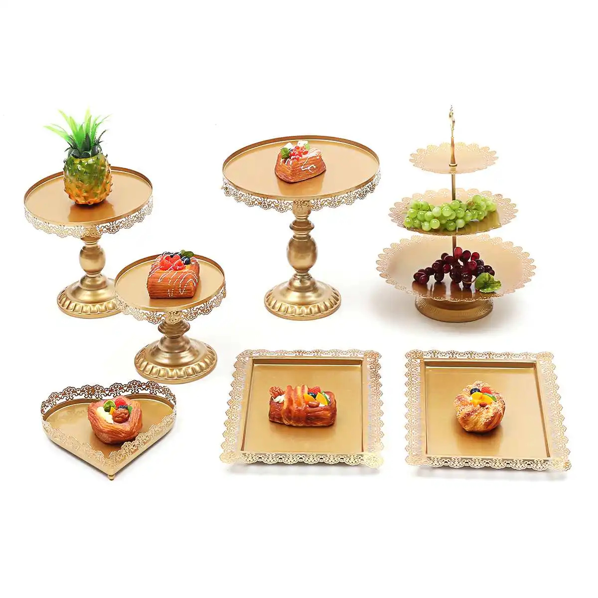 

Golden 4/7/9Pcs/Set Metal Cake Stand Cupcake Dessert Display Pedestal Holder Kids Birthday Wedding Party Decoration Supplies