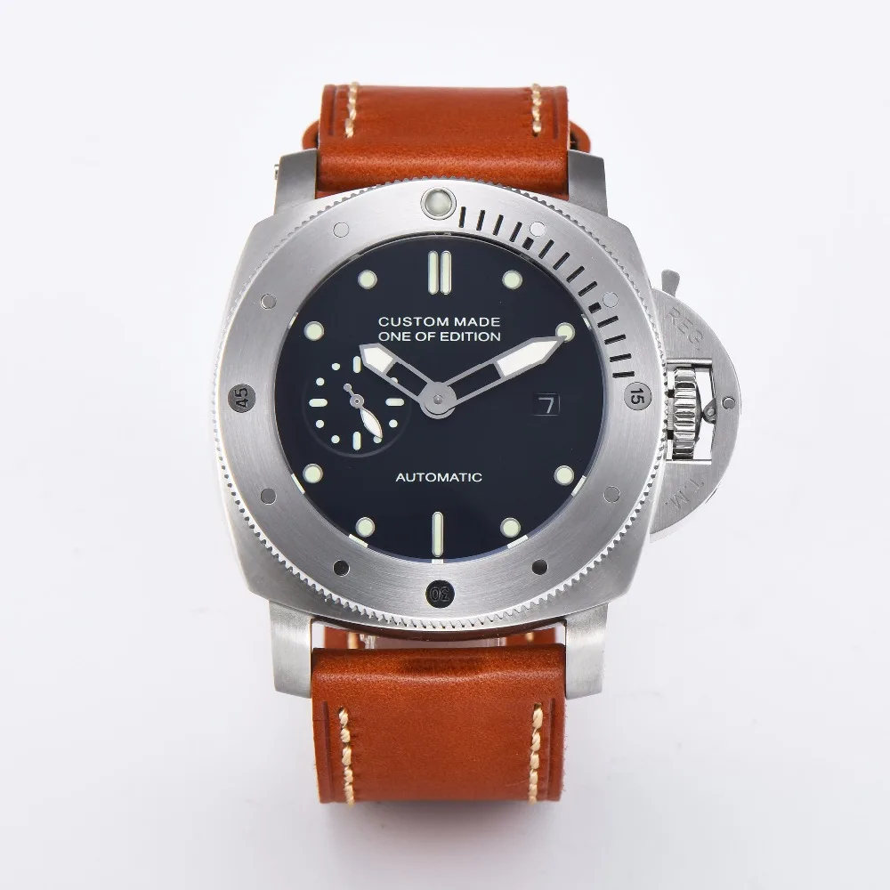 

Parnis 47mm men's watch automatic watch protective cover leather strap movement Stainless steel case and back cover P719-2