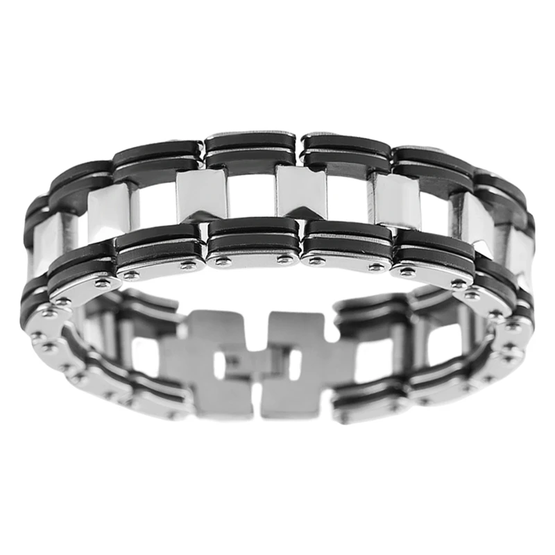 Silicone Men Sport Bracelet Stainless Steel Rock Hip Hop Boys Bangle Young Fashion Jewelry in