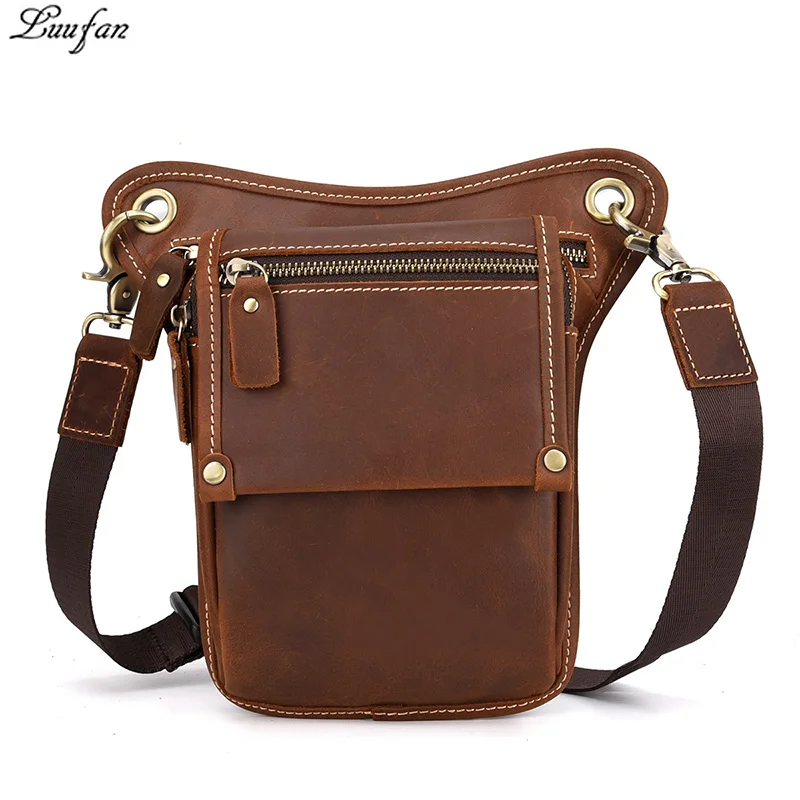 Vintage Men Genuine Leather Waist Pack Fanny Pack Belt Bag Phone Pouch Mini Travel Chest Bag ...