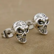 925 Череп из серебра мужские Байкер-рокер серьги 8R022A_# пара