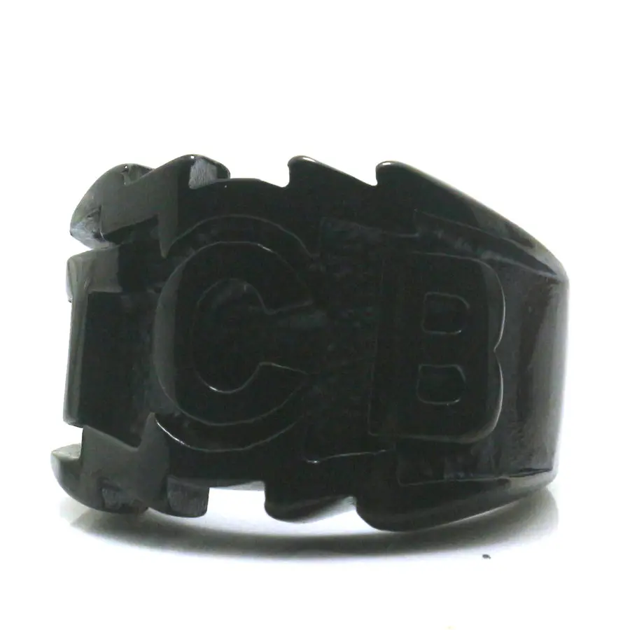 

Size 8 to Size 14 Mens Boys 316L Stainless Black TCB Biker Silver Ring