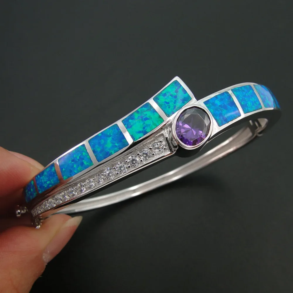 Women Jewelry Blue Fire Opal Bangle 925 Sterling Silver Jewelry with