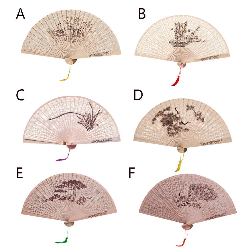 

Chinese Traditional Hollow Fan Wooden Hand Made Exquisite Folding Wedding Gift Dropshipping Aug#1