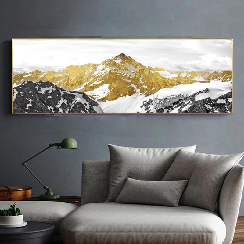 Абстрактные пейзажные постеры с масляной живописью и принтами, настенные художественные картины на холсте, золотые горные картины для гостиной, домашний декор