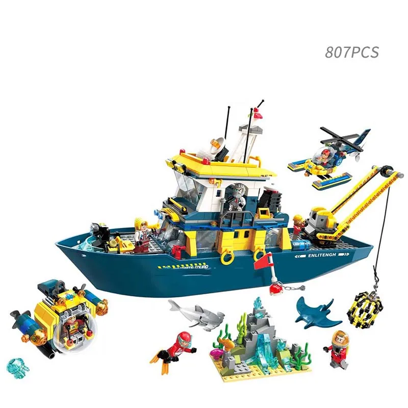 Город серии крейсер подводная лодка штурмовая лодка просветление строительные блоки кирпичи игрушки для детей рождественские подарки