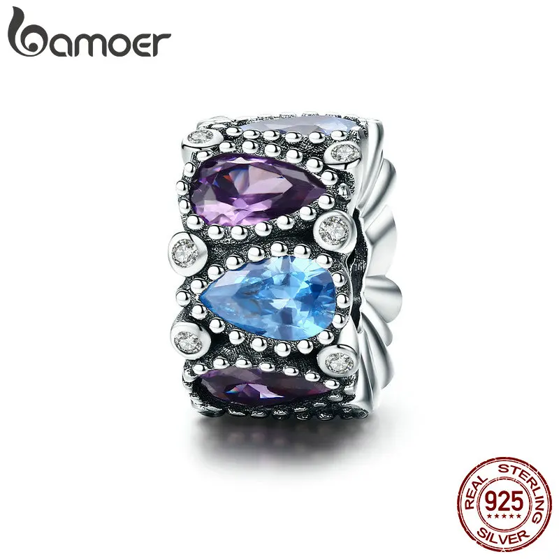 

BAMOER Popular Genuine 100% 925 Sterling Silver Water Drop AAA Zircon Spacer Beads fit Charm Bracelet DIY Jewelry Making SCC581