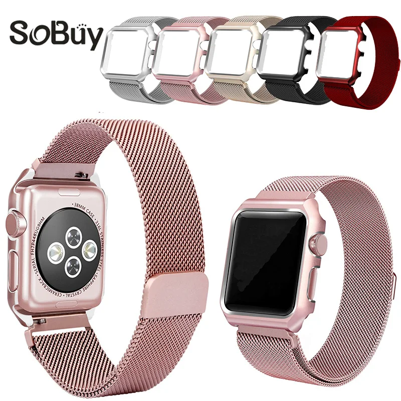 

So buy for Apple Watch 1/2/3 sport Stainless Steel Milanese Strap Loop Wrist band 38 Bracelet 42mm belt & protective case shell