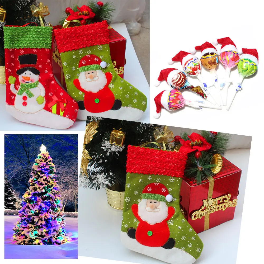 

Xmas Cute Baby Kids Girls Boy Cotton Stocking Christmas Party Warm Stockings Green Red Booties Santa Claus And Snowman