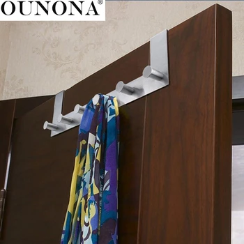 

OUNONA Stainless Steel Over the Door Hooks Hanger Rack Clothes for Cloth Pants Hat Towel (6-Hook)