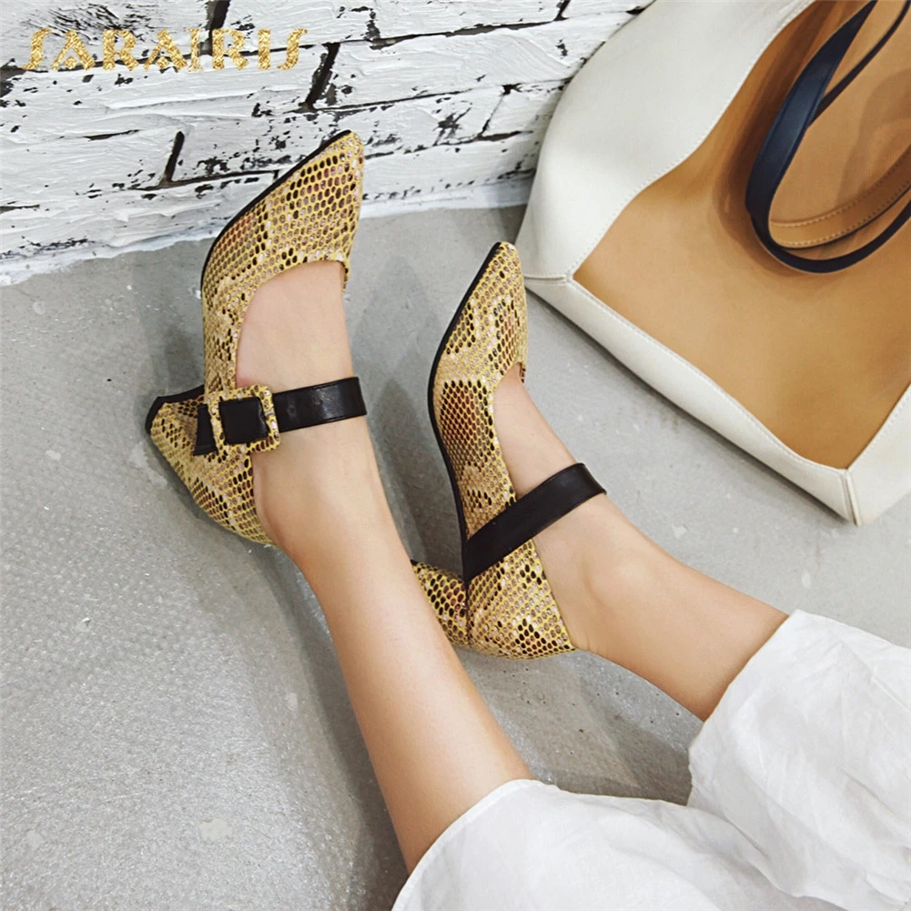 

brand plus size 34-48 pointed toe ladies high heels snake veins shoes women casual party mary janes sweet sexy women shoes pumps