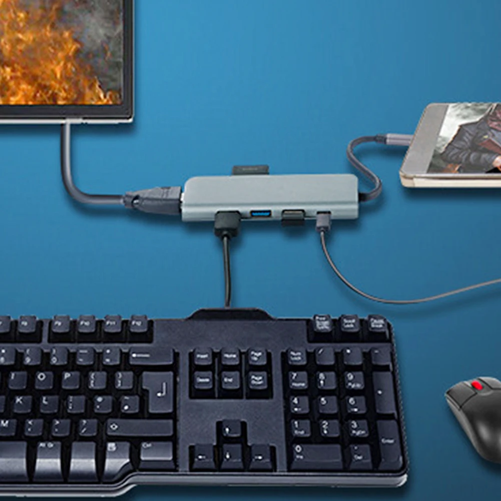 Многофункциональный HDMI type c видео выход USB C концентратор зарядки 7 портов