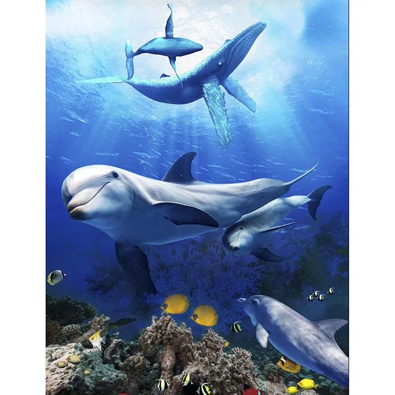 

3D Floor Custom Photo Floor 3D Wallpaper Modern Art Undersea Dolphin Coral PVC Wallpaper Self-adhesive Floor Mural 3D Floor