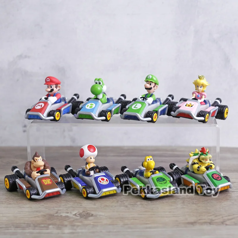 

Super Mario Bros Mario Luigi Peach Bowser Toad Donkey Kong Yoshi Koopa Kart Pull Back Car Mini PVC Action Figure Toy 8pcs/set