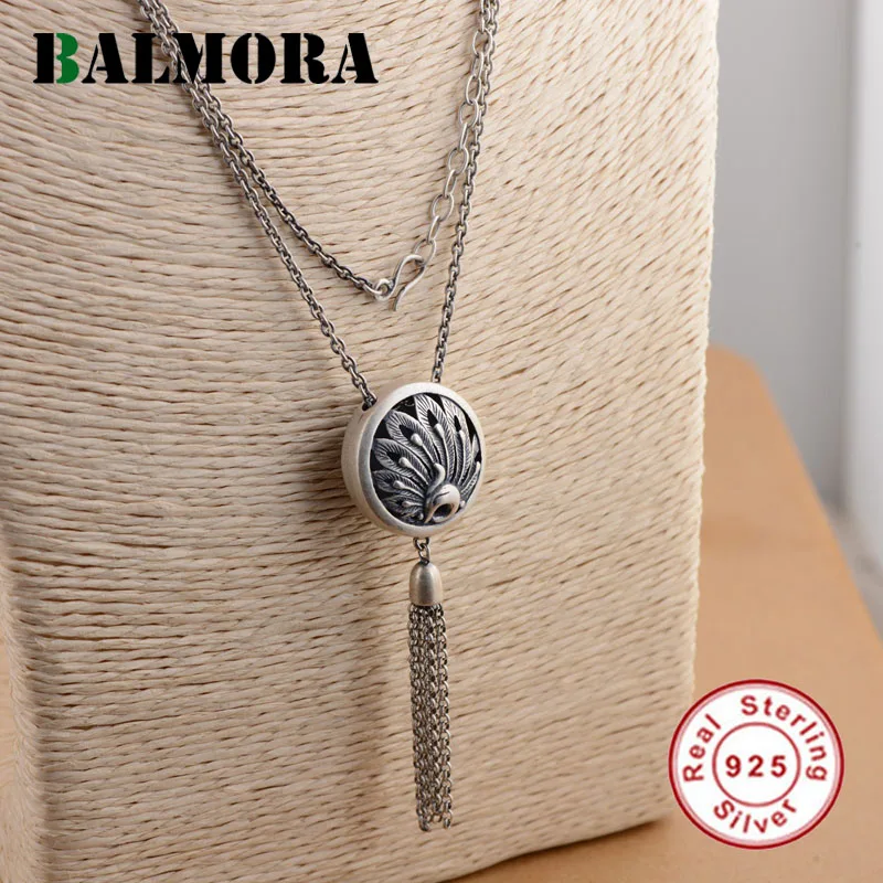 

BALMORA Authentic 925 Sterling Silver Peacock Pendant Necklaces for Women Vintage Animal Jewelry Accessories Gifts JLCN80730