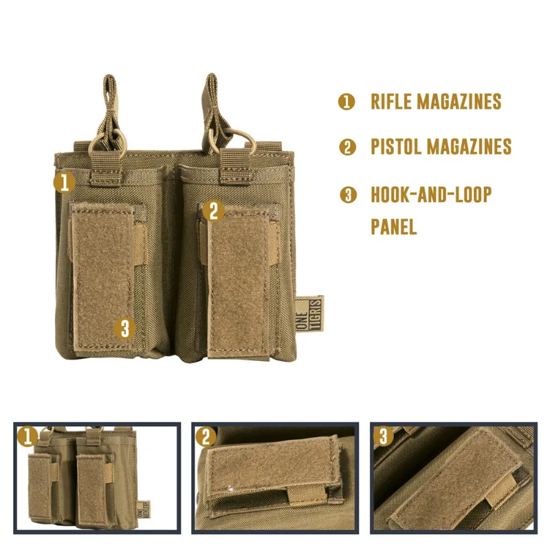 OneTigris открытая верхняя двойная винтовка/Пистолет подсумок Тактический AR/AK/G36/Glock/M1911/92F Mag Чехол для страйкбола пейнтбола