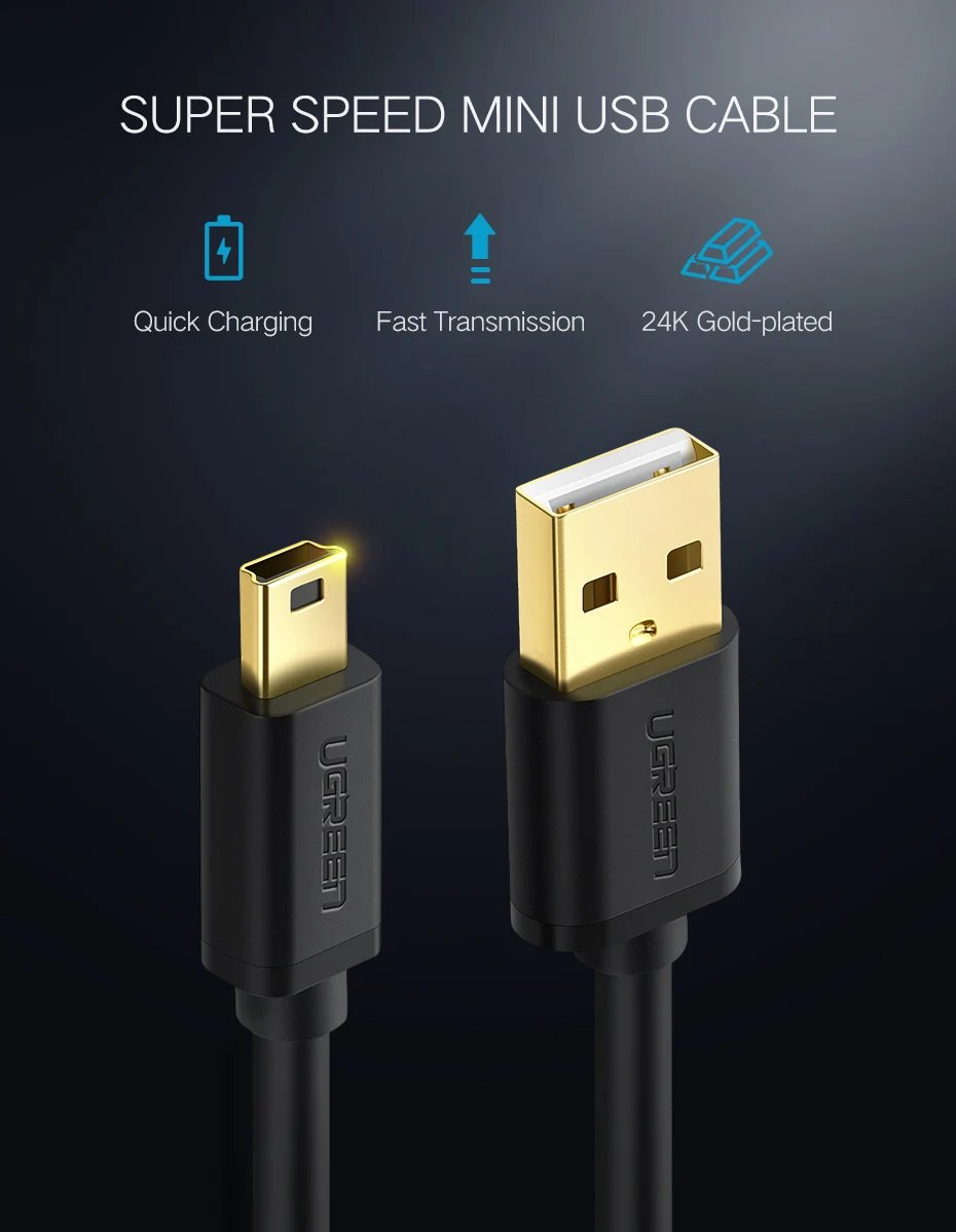 Ugreen Mini USB кабель Mini USB к USB кабель для быстрой зарядки данных для MP3 MP4 плеера Автомобильный видеорегистратор gps цифровая камера HDD Mini USB