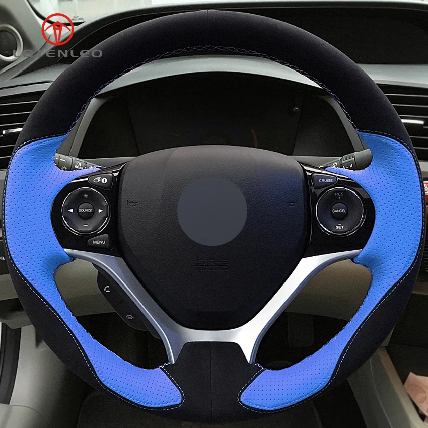 LQTENLEO Black Suede Blue Leather DIY Hand stitched Car Steering Wheel