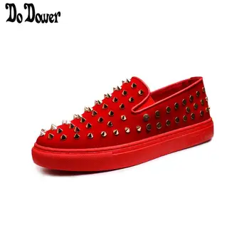 

New Men Red Casual Comfort Shoes Fashion Designer Slip On Gold Bling Glitter Rivets Trend Leisure Loafers Shoes Man Size 38-43