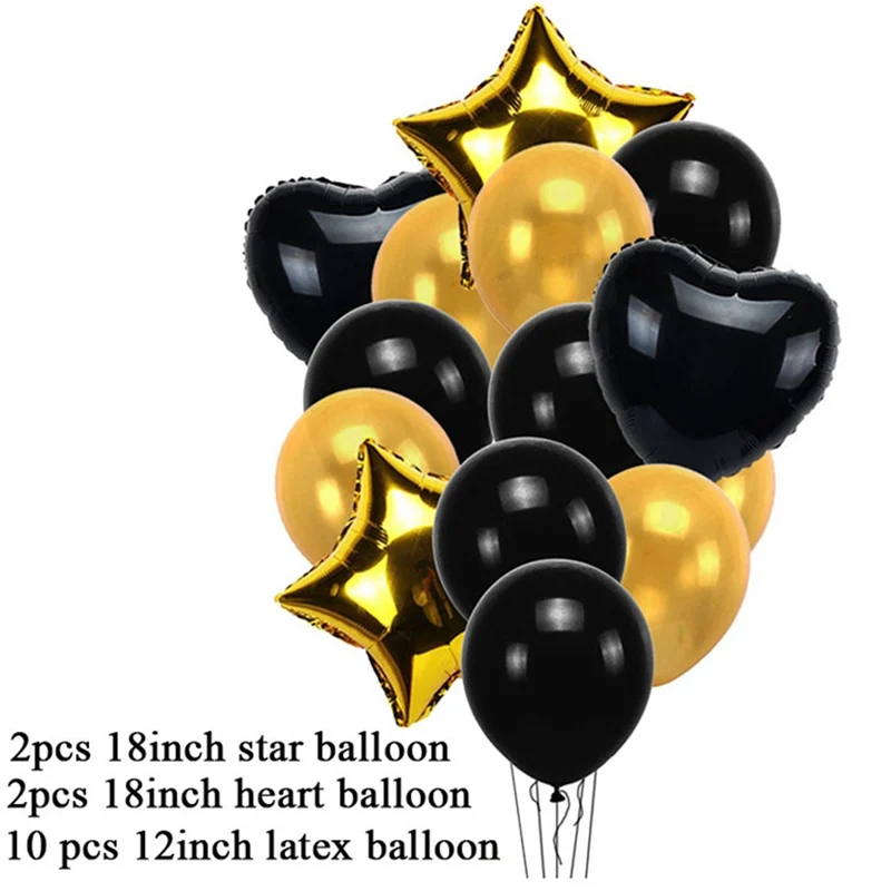 TAOUP 14 шт. конфетти из розового золота с днем рождения детей воздушные шары из фольги гелиевые шары День рождения балоны круглые декоративные воздушные шары - Цвет: T1041-black