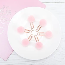 6 шт./компл. милые Карамельный цвет с маленькими пушистыми помпончиками для розовое золото де Бумага клип модные женские Стиль яркая Закладка офиса и школы