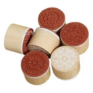

DIY 6pcs/SET Assorted Retro Vintage Floral Flower Pattern Round Wooden Rubber Stamp Scrapbook
